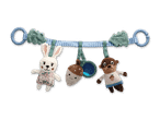 Ein Baby-Spielbogen mit niedlichen Stofftieren (Hase, Bär) und einem Eichhörnchen-Motiv.