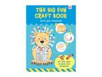 Craft book cover with a lion craft, showing steps for making a mane from paper strips, with text 'The Big Fun Craft Book' and 'All you need is glue and scissors!'