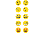 Zece autocolante rotunde cu emoji fericiți.