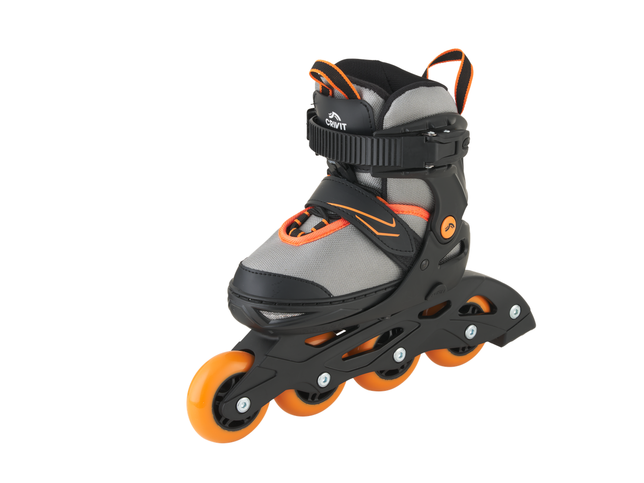 CRIVIT Softboot-Inlineskates, crne sa narandžastim detaljima i točkovima.
