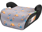 Car seat cover with camping theme: animals and tents.