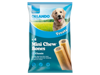 Orlando Adult Mini Chew Bones dog treats, classic flavor, with a golden retriever.