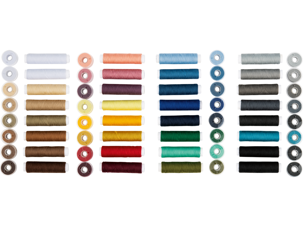 Bobinas de linha de costura CRELANDO em várias cores com canelas a condizer.