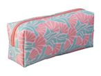 Pink and teal floral pencil case with a pink zipper.