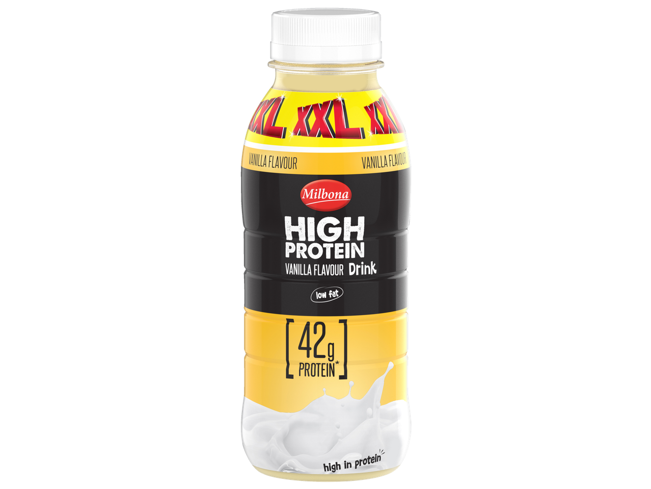 Milbona High Protein Drink, Vanillesmaak, 42g eiwit, laag vet
