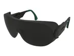 Black safety glasses with green accents.
