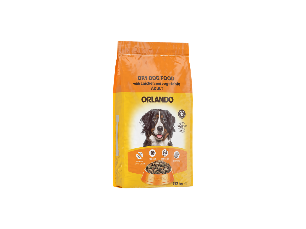 Nourriture sèche pour chien Orlando avec poulet et légumes, 10 kg.
