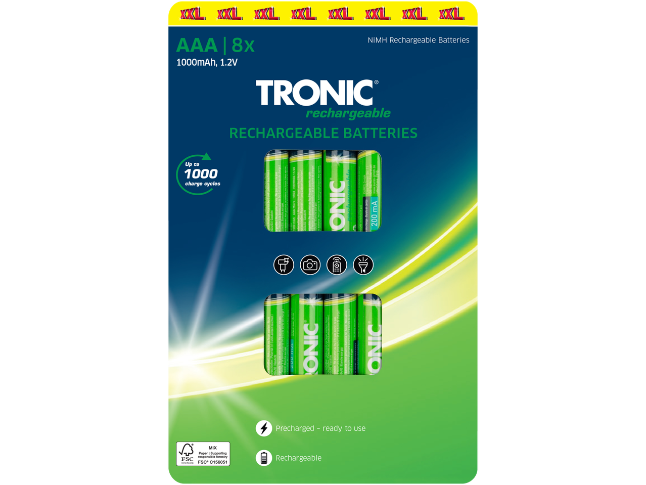 TRONIC® AAA įkraunamos baterijos, 8 vnt., 1000 mAh, 1,2 V