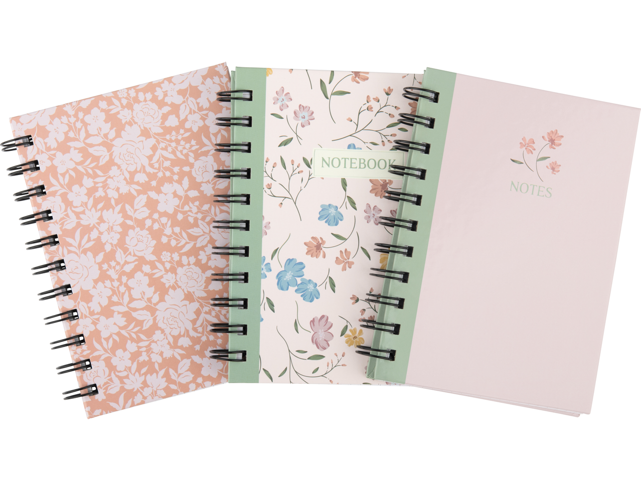 Tri Crelando® Carnets sveske sa cvetnim dezenima i spiralnim povezom.