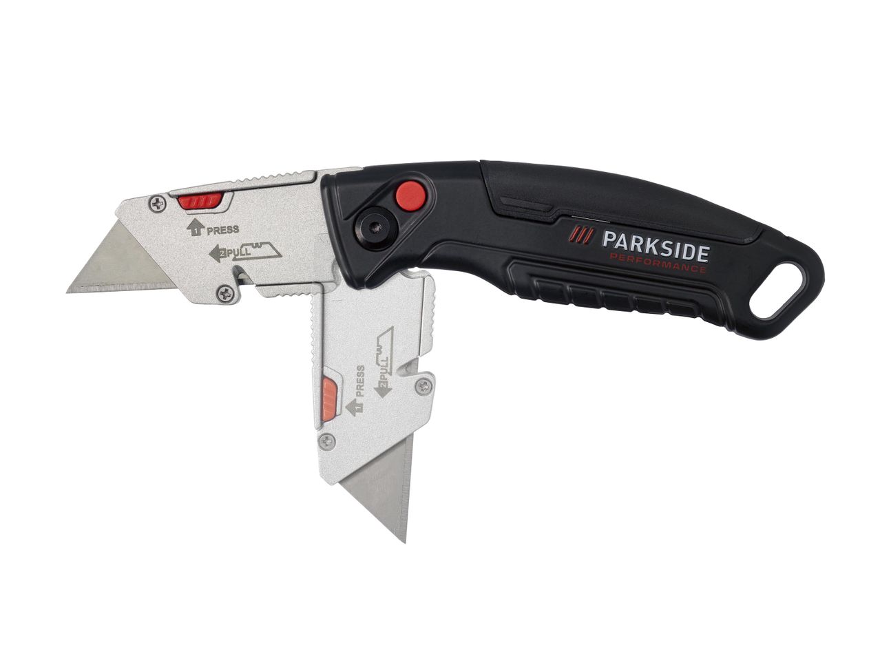 Parkside Performance márkájú, kétoldalas pengéjű, biztonságos reteszelésű, ergonomikus kialakítású, praktikus, kézi vágókés.