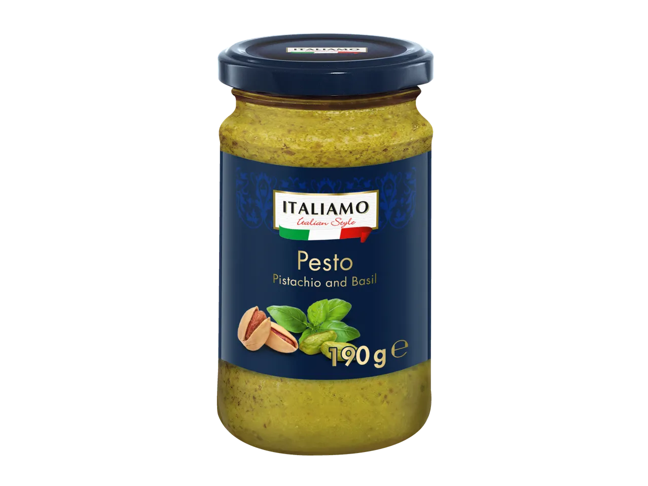 Italimo pesto met pistache en basilicum.