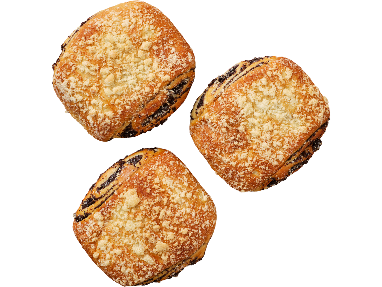 Kolm mooniseemne saiakest purukattega mustal taustal.