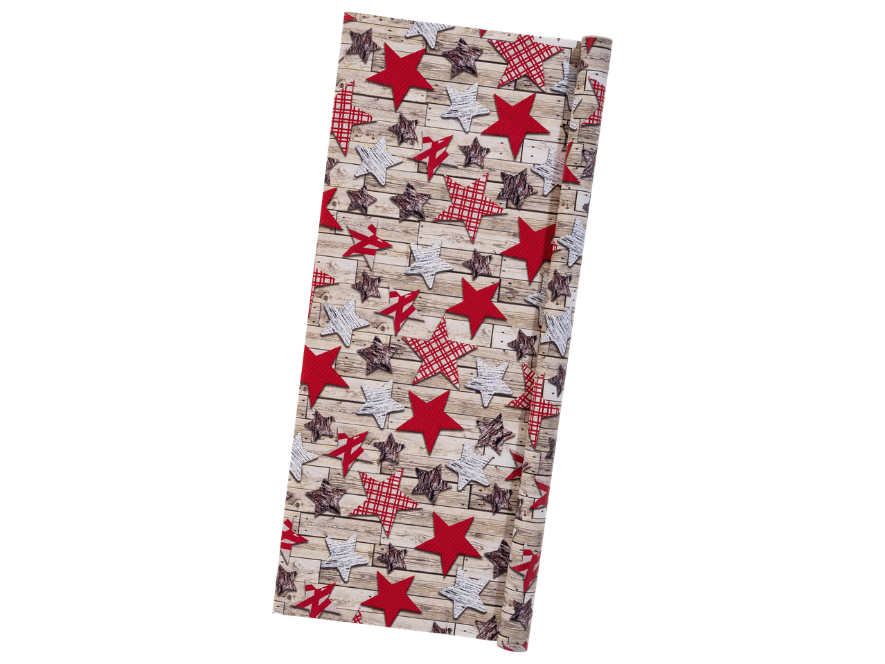 Crelando® dovanų popierius su žvaigždėmis ant medžio fono.