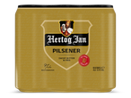 Gouden bierblik met een koning die een bierpul vasthoudt, met de tekst 'Pilsener' en 'Zacht Bitter & Fris'.