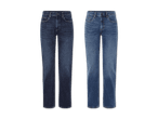 Zwei Paar Jeans in unterschiedlichen Blautönen.