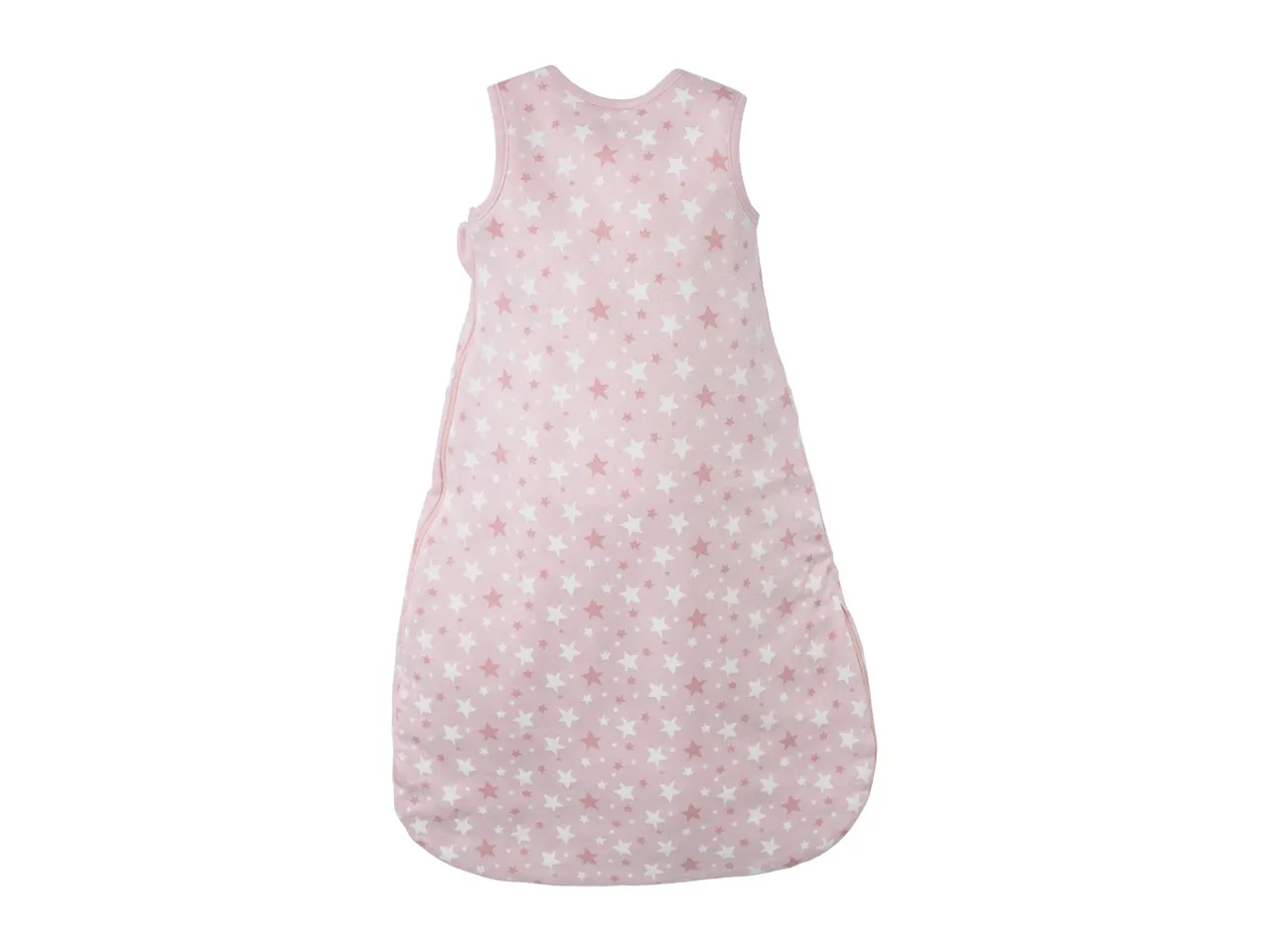 Pink baby sleeping bag with white and darker pink star pattern