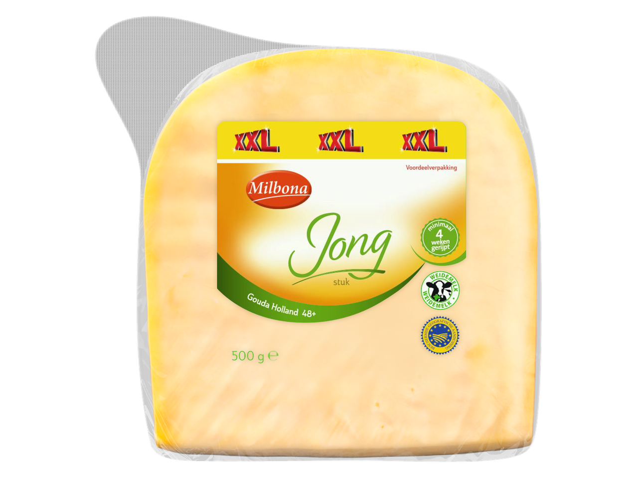 Milbona Gouda Jong kaasstuk in XXL voordeelverpakking.