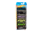 Hot Wheels Fast & Furious 5-pack car assortment featuring classic and modern vehicles.