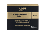 Cien Gold Creme Hidratante de Noite 24K para regeneração celular, pele hidratada e tonificada.