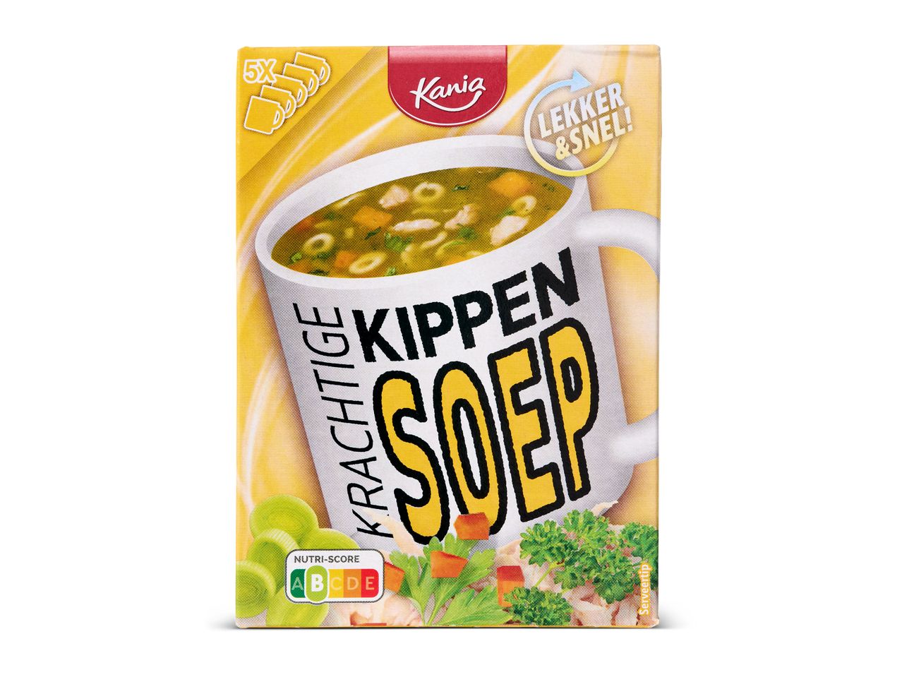 Kania soep: 5 zakjes instant soep.