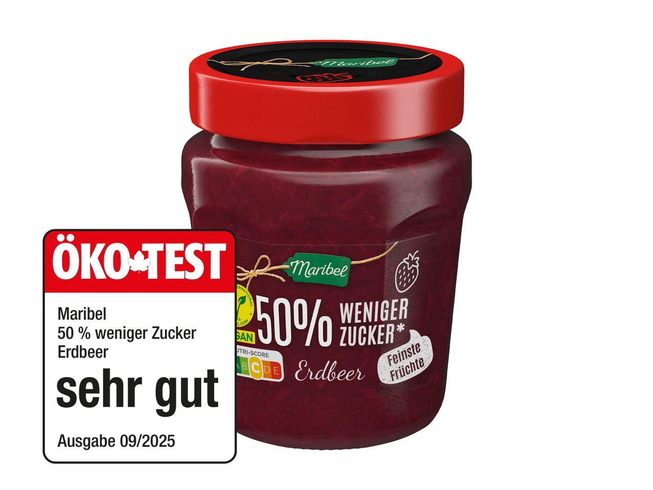 Erdbeerkonfitüre mit 50 % weniger Zucker, ausgezeichnet mit „sehr gut“ von ÖKO-TEST.