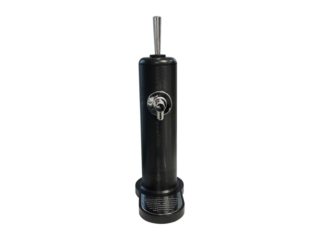Black beverage dispenser with a chrome tap and drip tray
