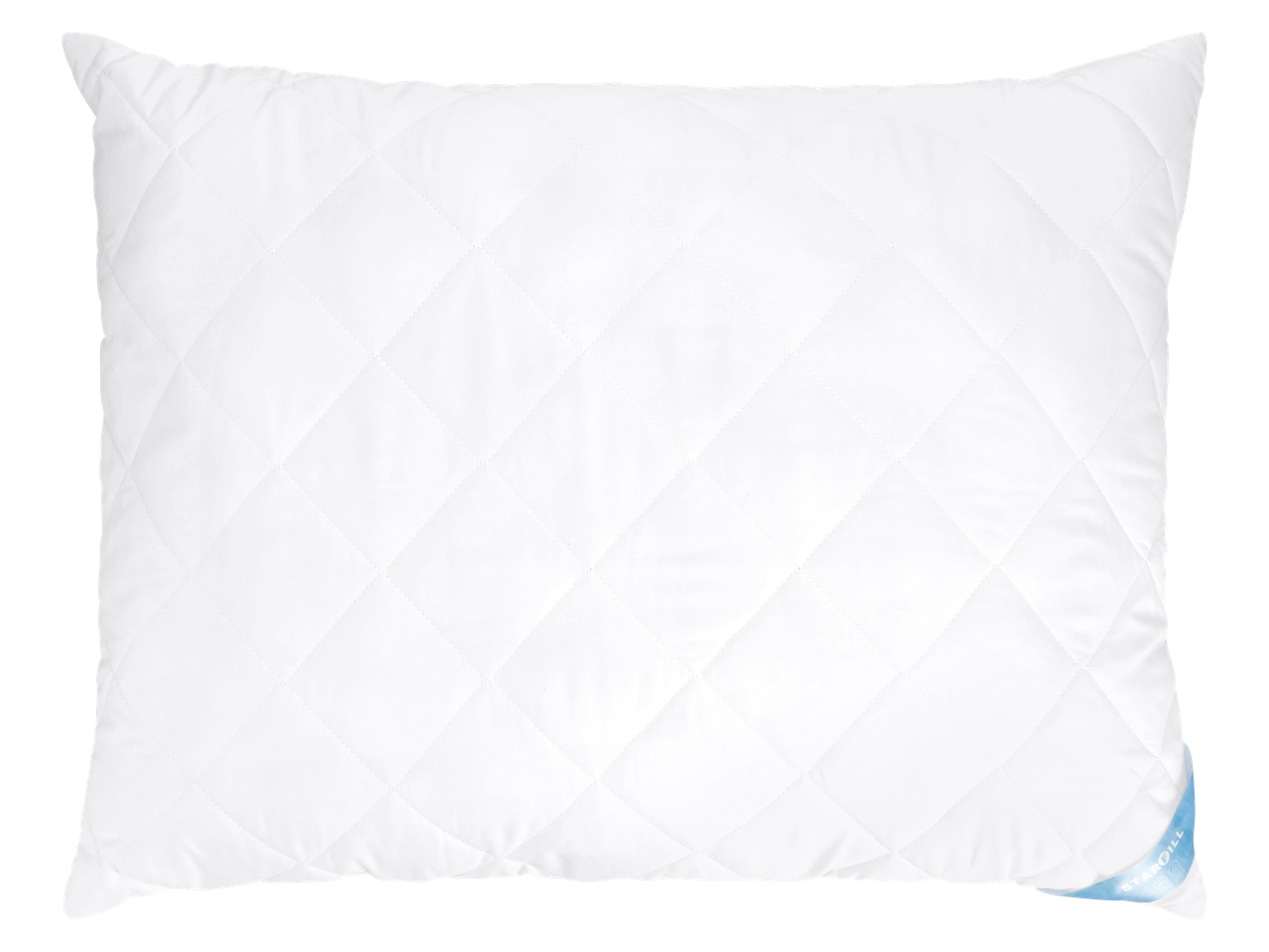 Valge tepitud padi sinise sildiga