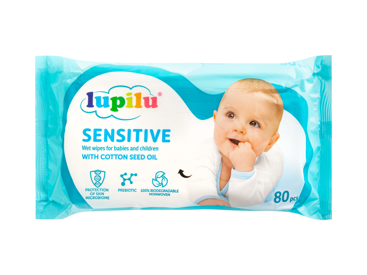 Lupilu Sensitive drėgnos servetėlės kūdikiams ir vaikams su medvilnės sėklų aliejumi, 80 vnt.