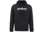 UMBRO vyriškas juodas džemperis su gobtuvu, baltu logotipu ir raišteliais.