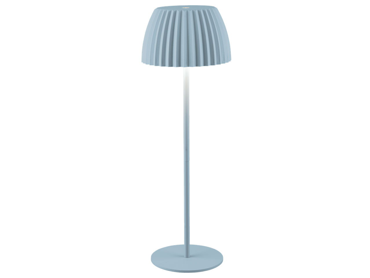 LIVARNO home batteridriven LED-golvlampa med ljusblå plisserad skärm.