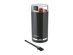 SilverCrest electric coffee grinder with ground coffee and cleaning brush.