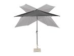 Grey patio umbrella with a light grey base, shown with multiple canopy positions.