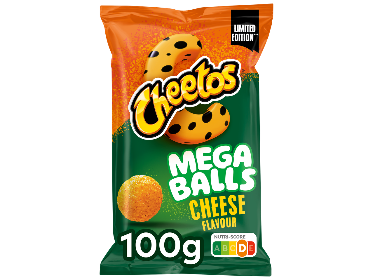 Een zak kaasballetjes van 100 gram met een Nutri-Score D.