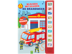 Geluidenboek 'Mijn Boek De Brandweer' met 10 geluiden en illustraties van brandweerlieden en voertuigen.