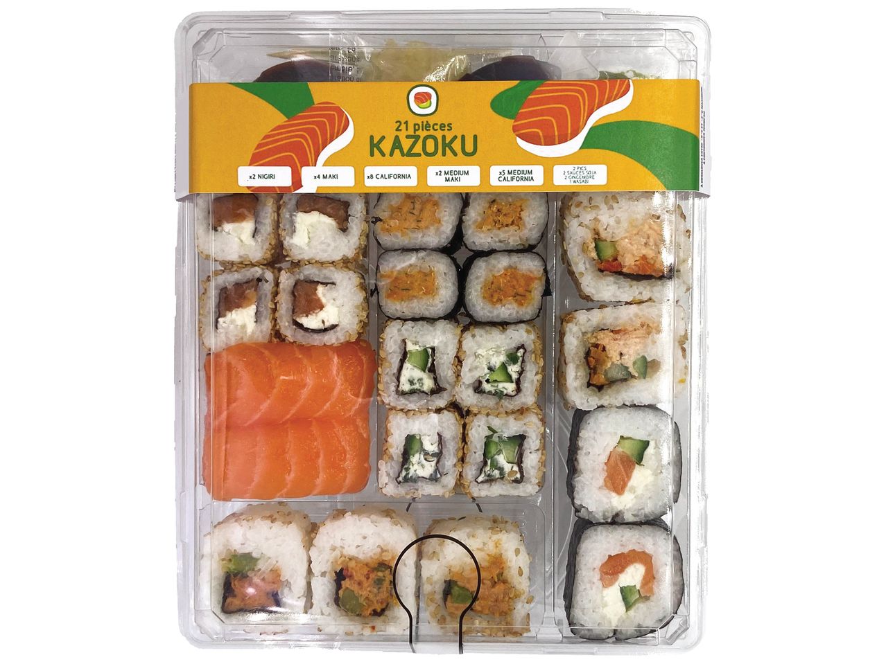Ensemble de sushis KazoKu : nigiri, maki et California rolls.