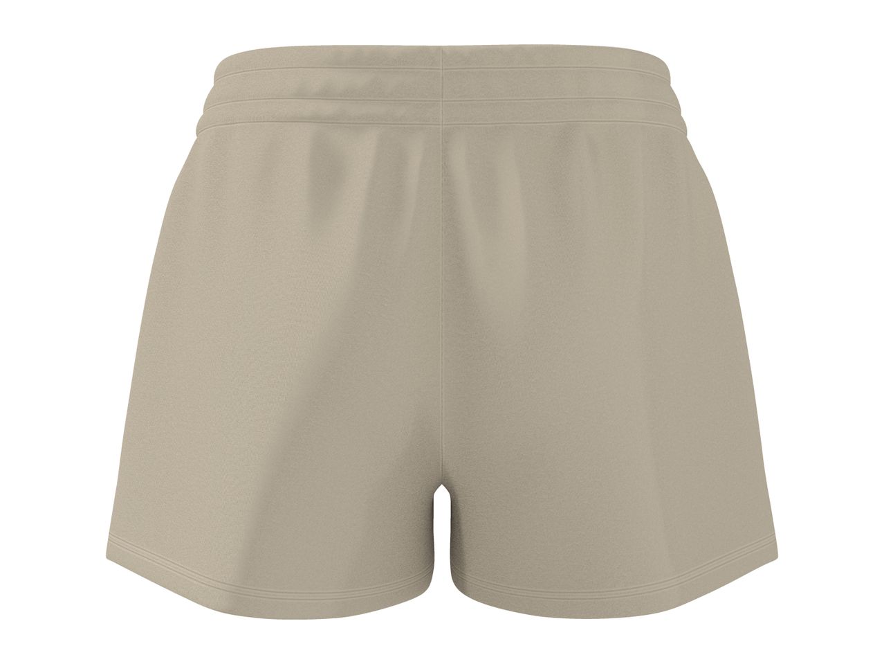Beige athletic shorts with an elastic waistband, shown from the back.