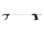 Black and silver reacher grabber tool with a trigger handle and claw end.