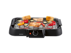 Grill elétrica SilverCrest com peixe, milho e legumes grelhados.