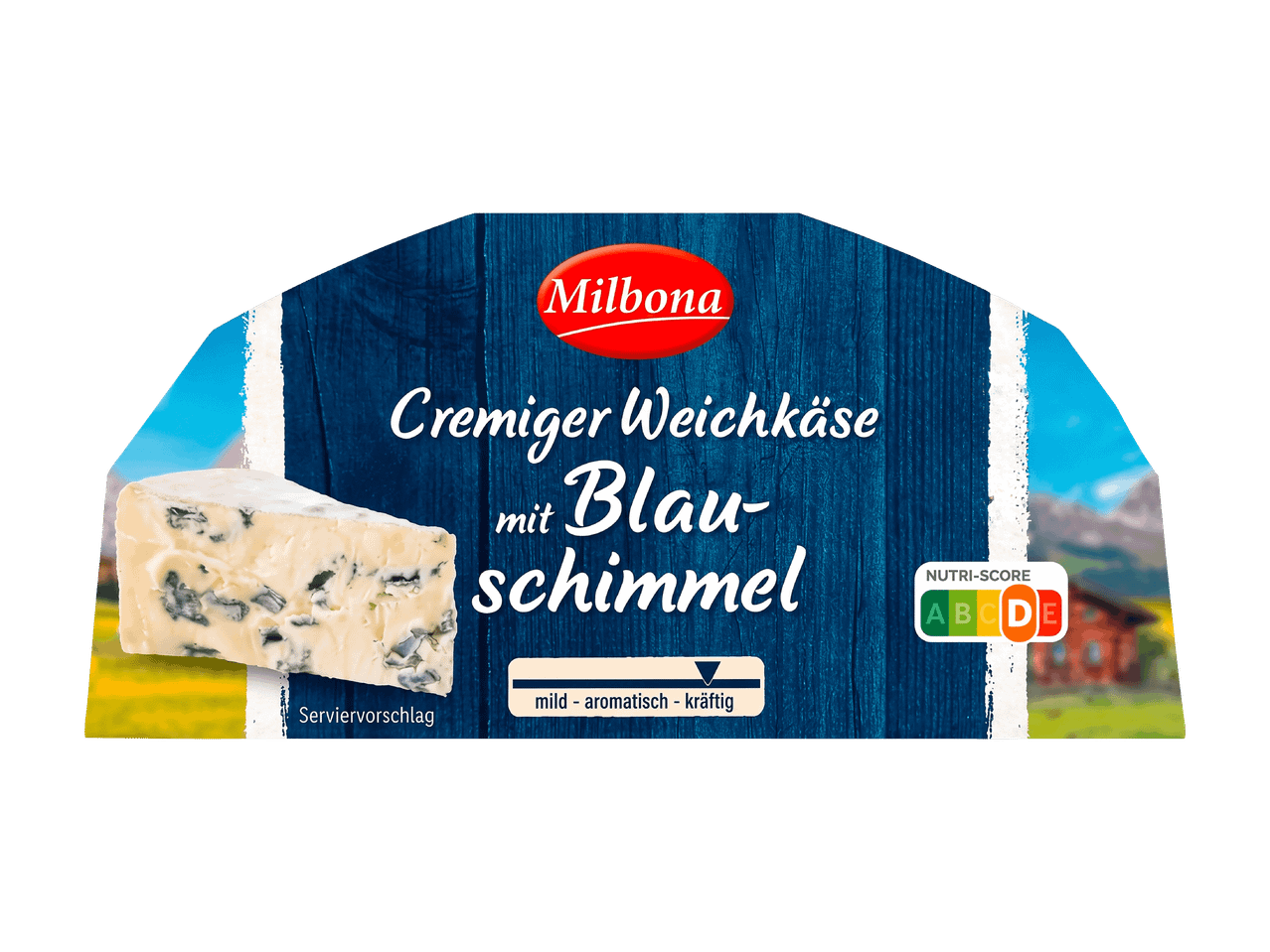 Fromage bleu crémeux avec Nutri-Score D, suggestion de présentation.