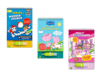 Drei Malbücher mit Wassermalerei: Paw Patrol, Peppa Pig und Prinzessin.