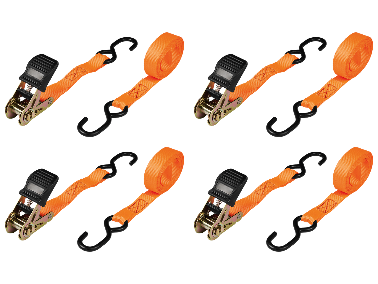 Četru oranžu kravas siksnu komplekts ar sprūdrata mehānismu un āķiem