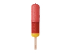 Gelado Gelatelli Premium no palito com três camadas de cores e sabores.