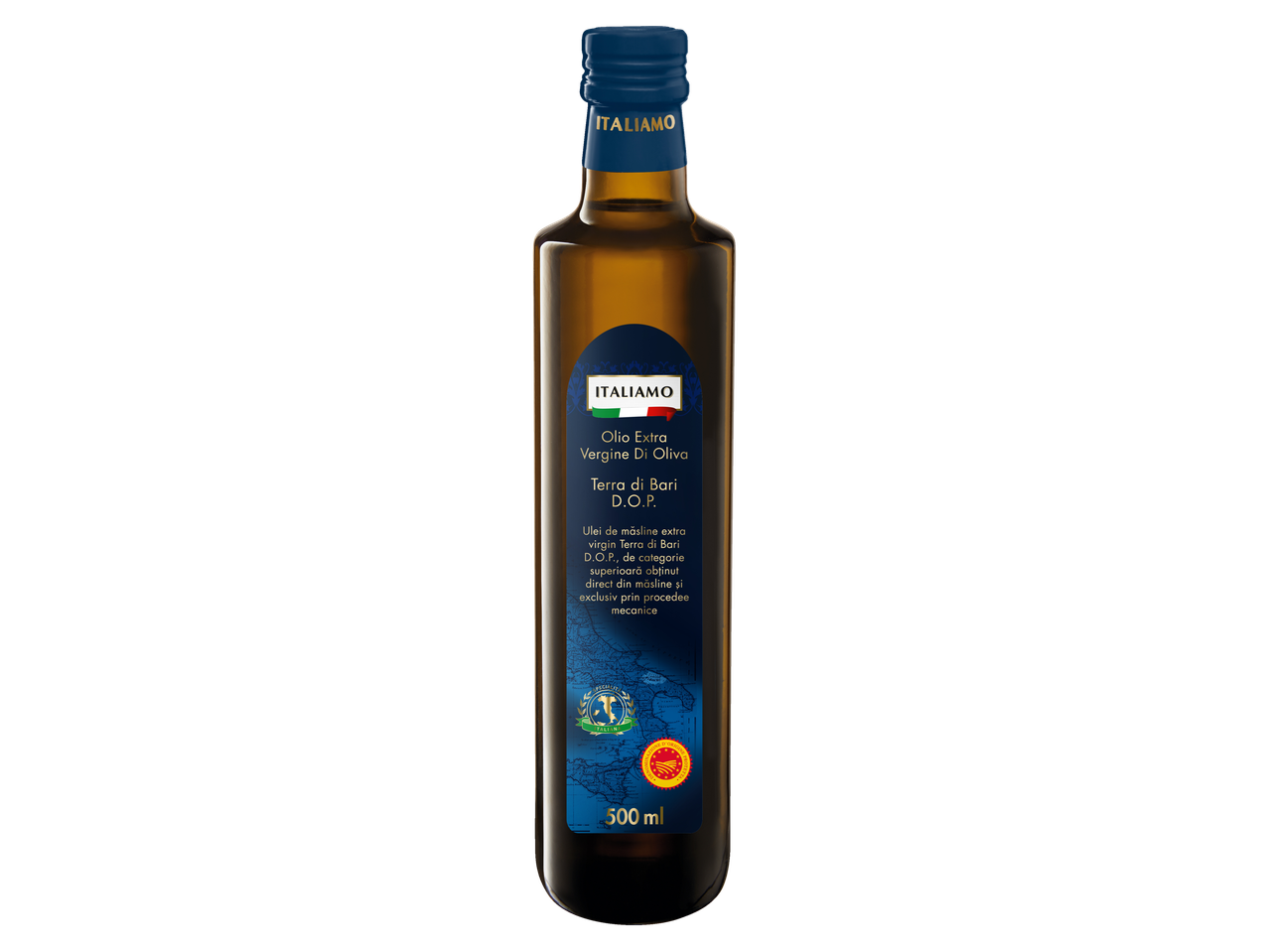 Sticlă de 500 ml de ulei de măsline extra virgin Italiamo Terra di Bari D.O.P.