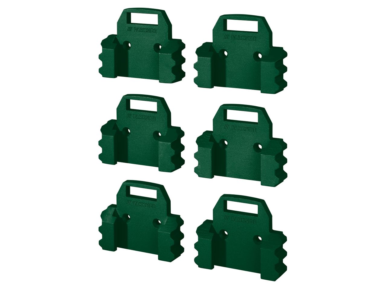 Six dark-green Parkside plastic wall mounts are shown against a white background.