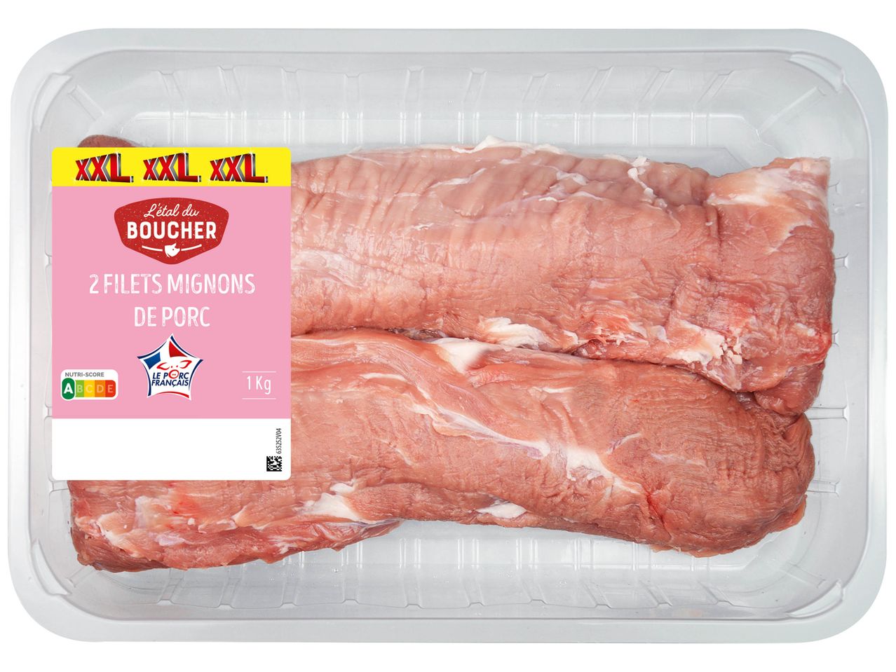 Deux filets mignons de porc de 1 kg de la marque L'étal du Boucher, avec Nutri-Score A.
