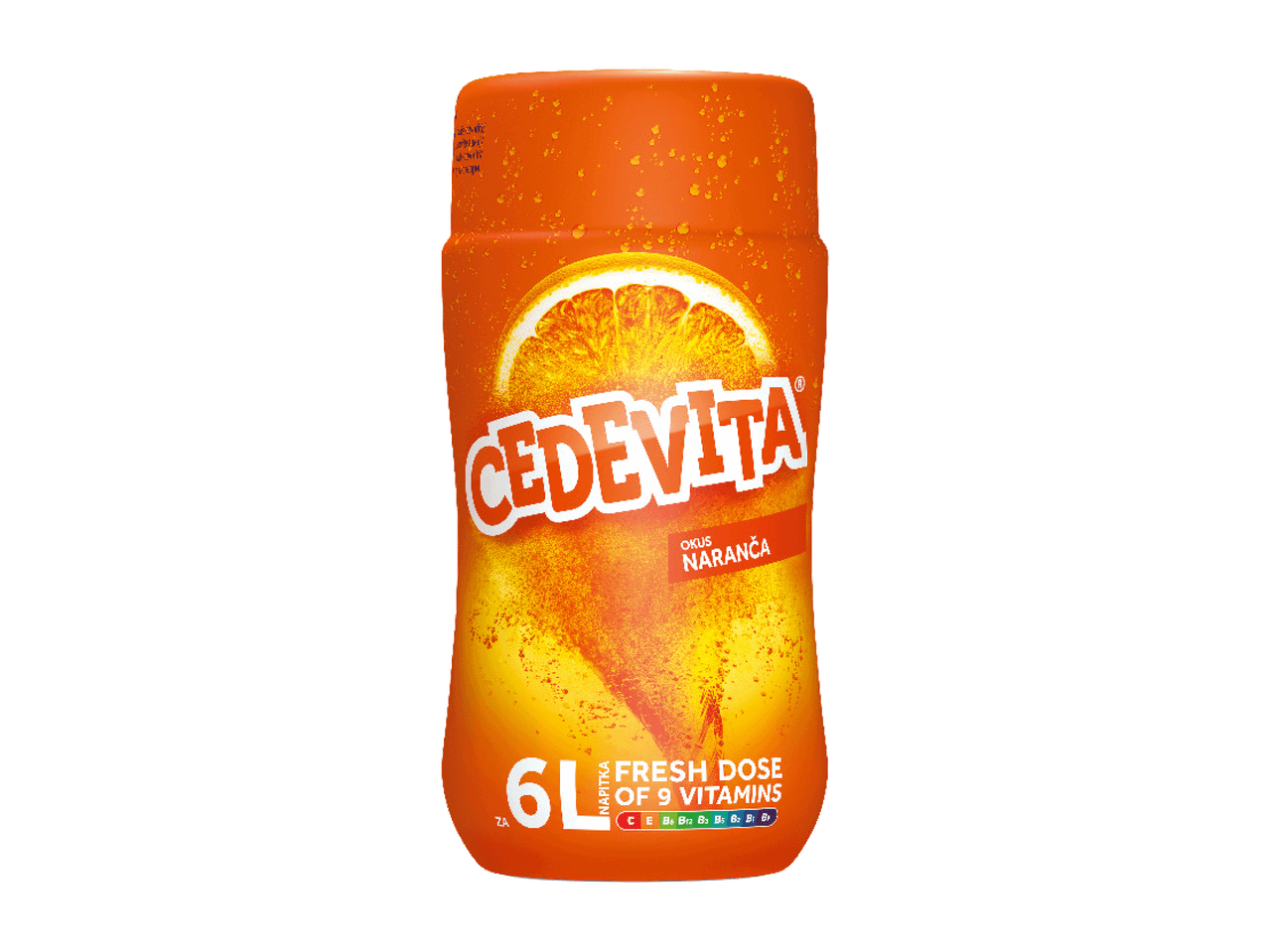 Narandžasti napitak u prahu sa 9 vitamina, ukus narandže, za 6 litara.