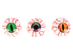 Three novelty eyeballs with different colored irises and pupils.