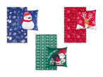 Weihnachtliche Kissen und Decken mit Schneemann, Rentier und Weihnachtsmann.