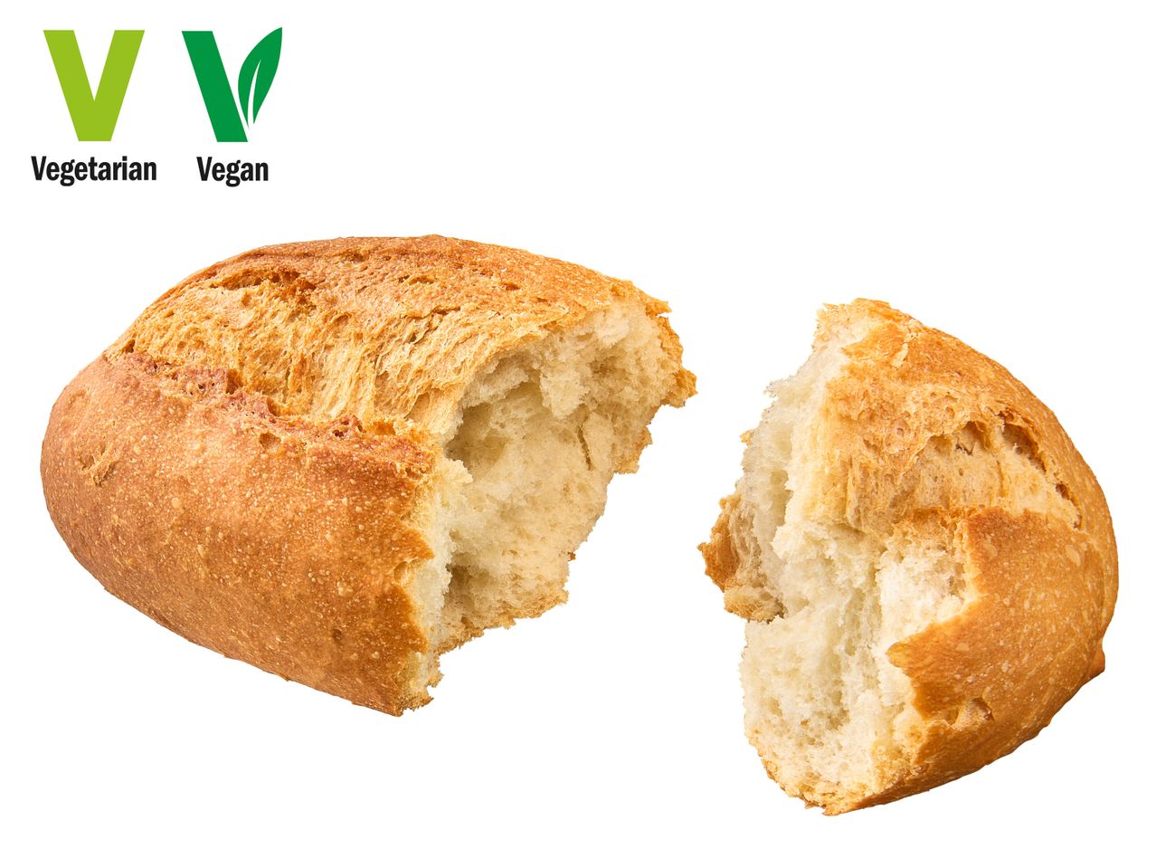 Vegan and vegetarian bread, broken in two.