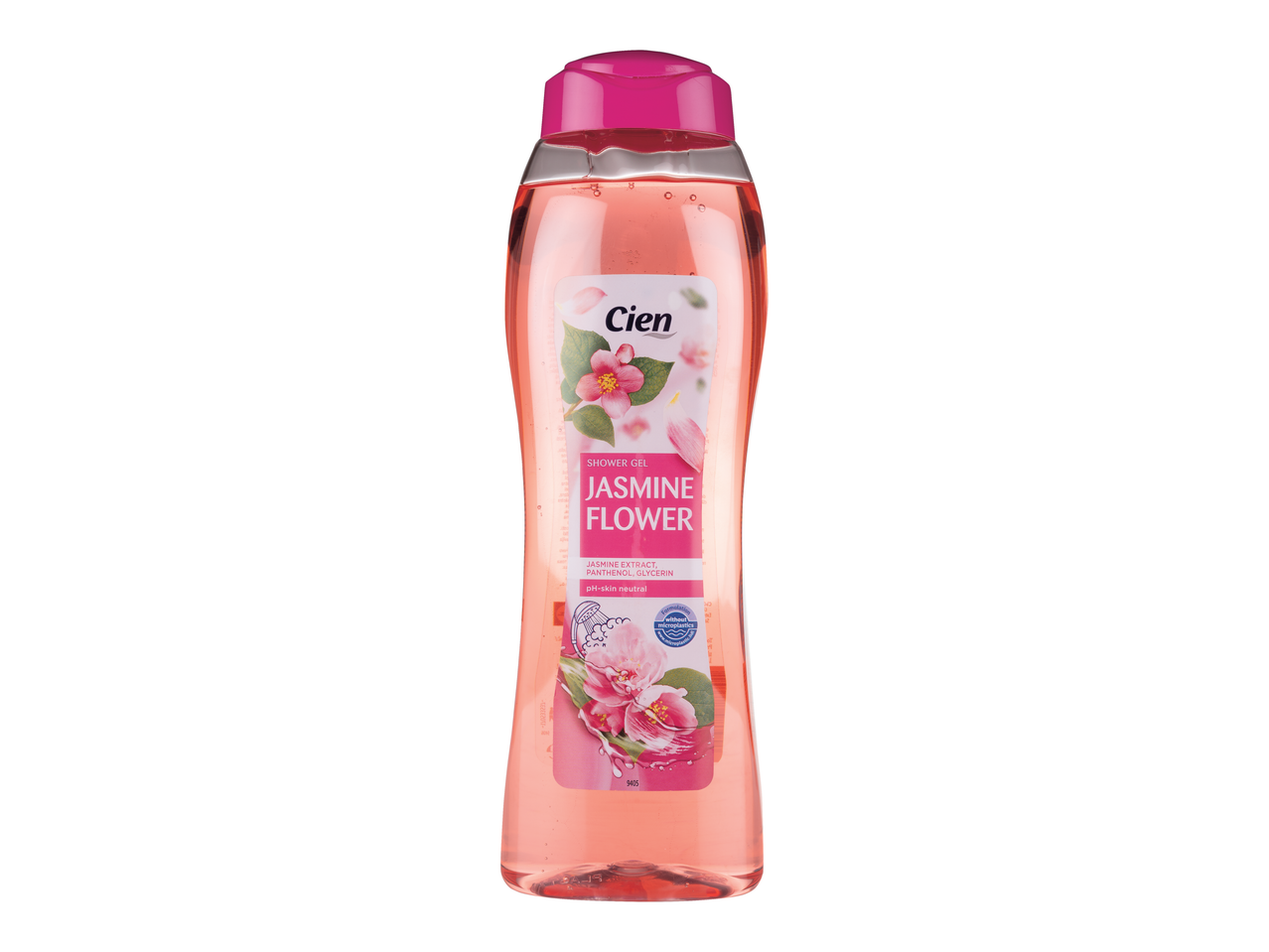 Gel de duș Cien Jasmine Flower, cu extract de iasomie, pantenol și glicerină.